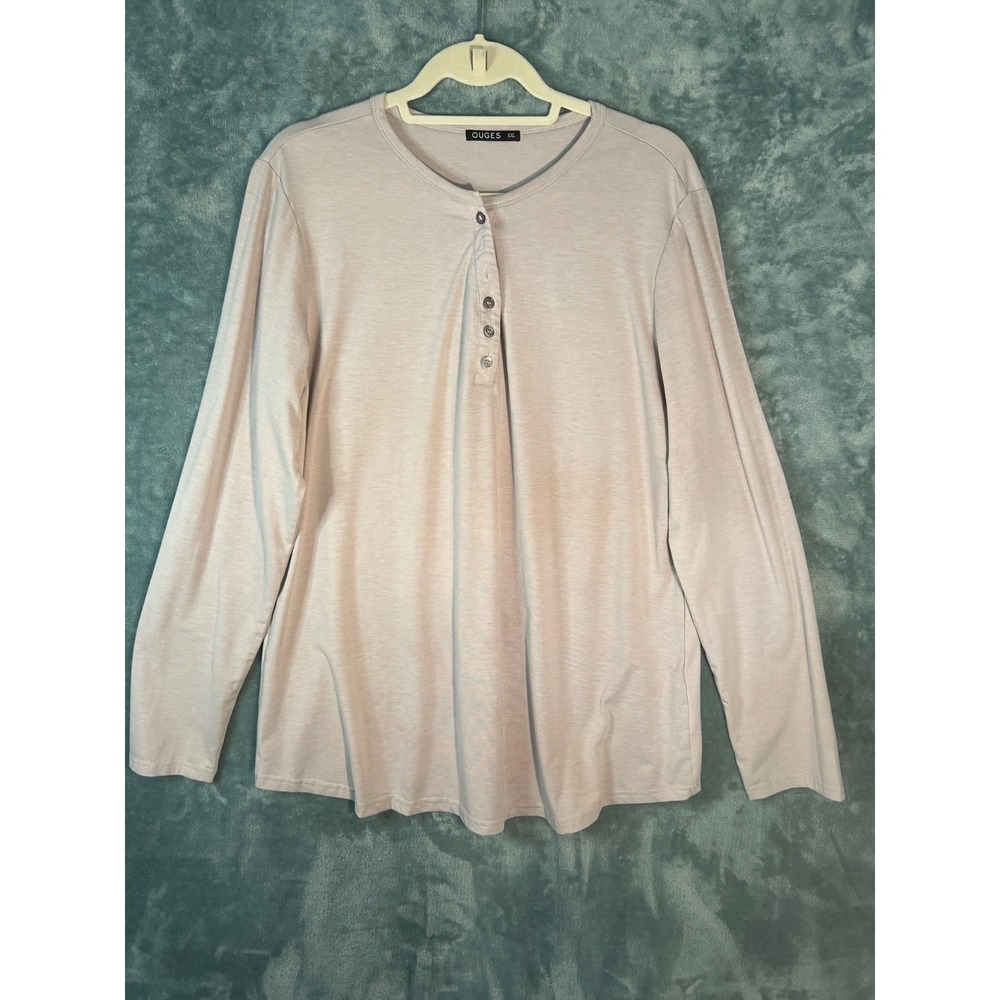 OUGES Womens Long Sleeve Henley Collar Button Causal Top, Gray, Size XXL